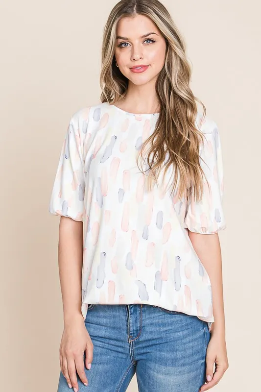 BOMBOM Round Neck Puff Short Sleeve Blouse - Image 3