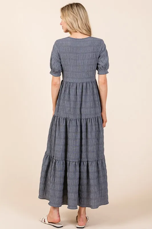 BOMBOM Textured Short Sleeve Tiered Dress - Image 4