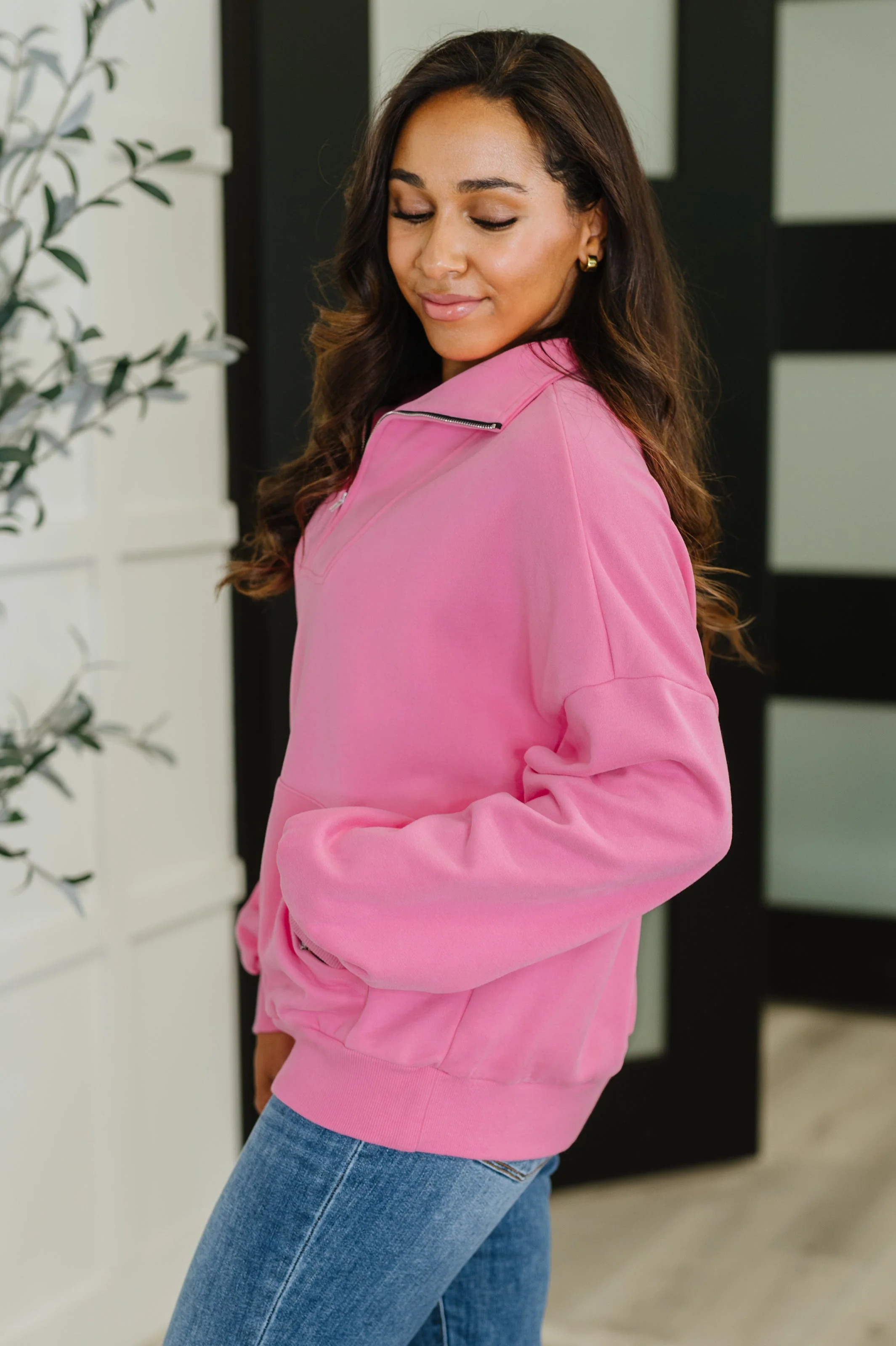 Bonbon Delight Half Zip Pullover in Pink - Image 4