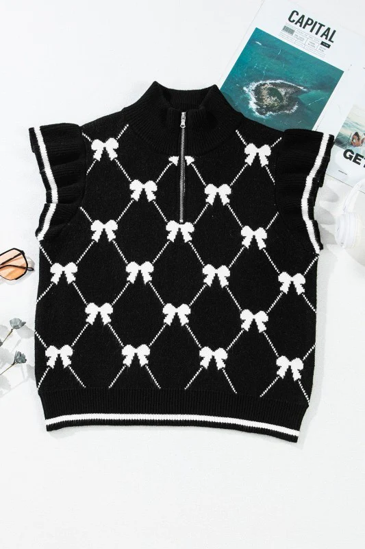 Bow Colorblock Quarter-Zip Collared Sweater - Image 11