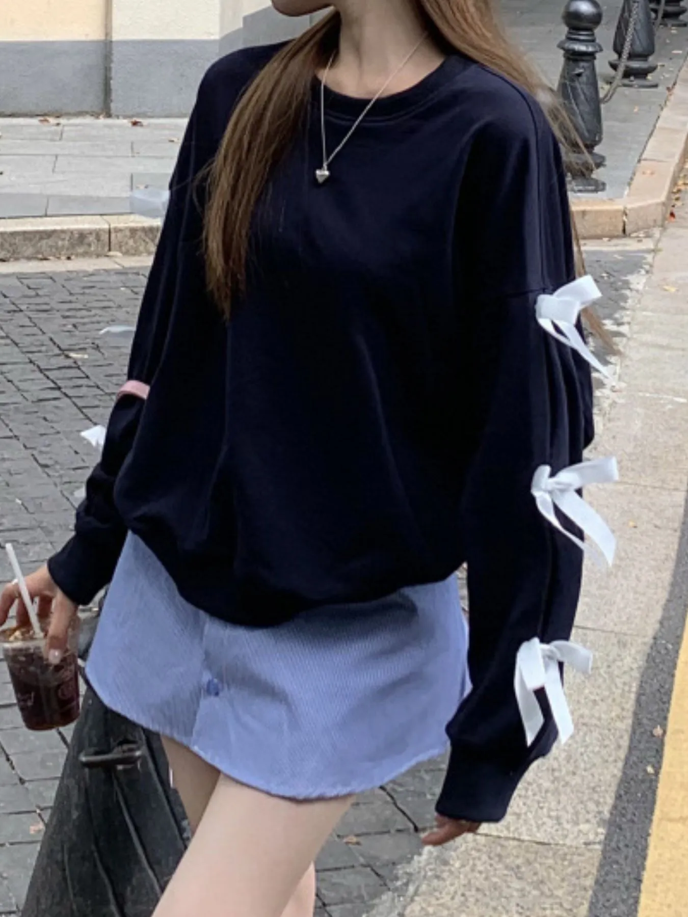 Bow-Detailed Sleeve Round Neck Sweatshirt - Image 2