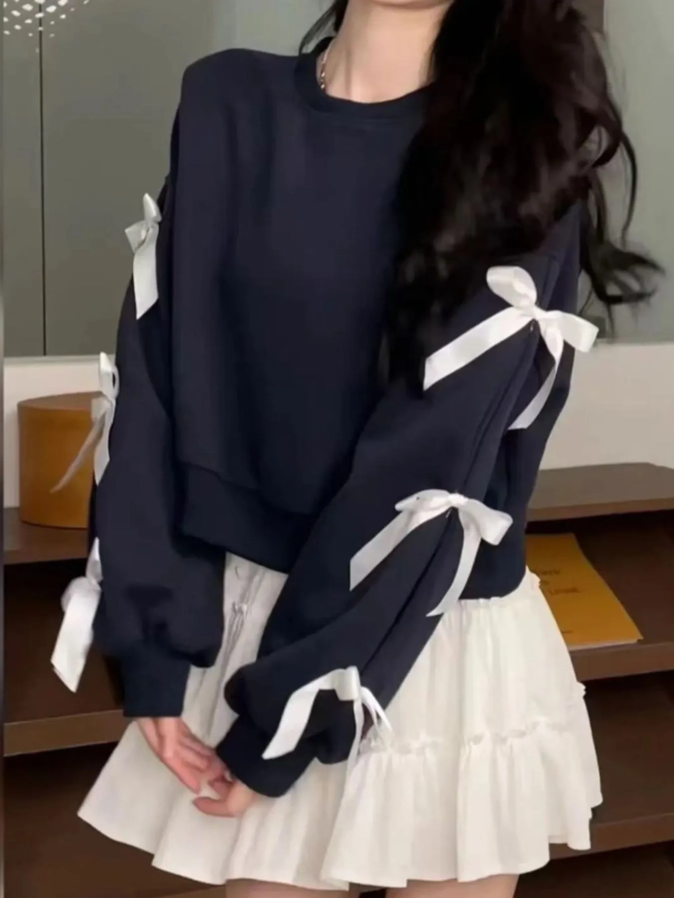 Bow-Detailed Sleeve Round Neck Sweatshirt - Image 3