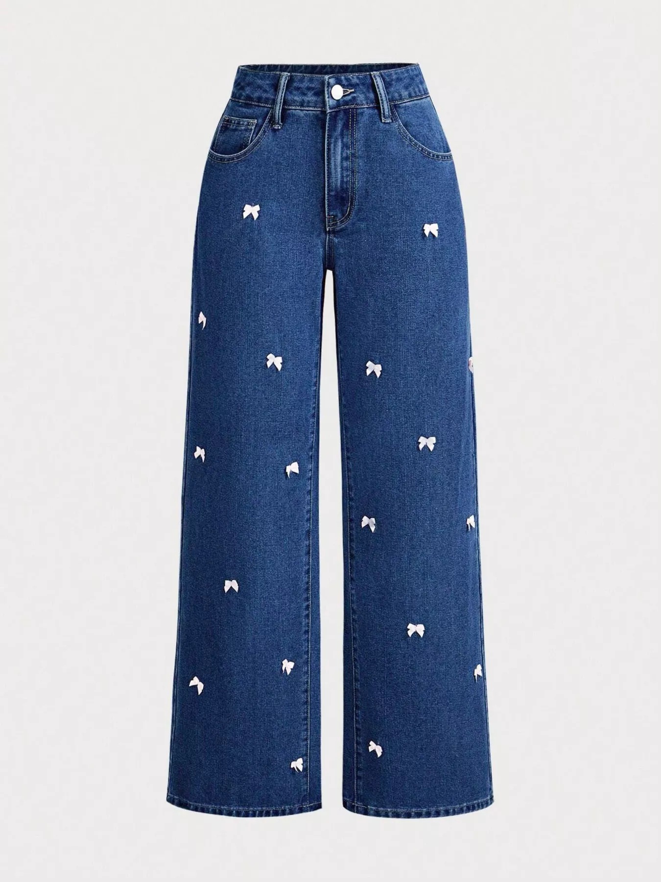 Bow-Embellished Wide Leg Jeans - Image 10