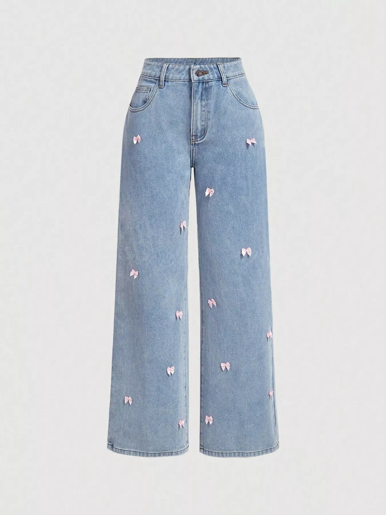 Bow-Embellished Wide Leg Jeans - Image 7