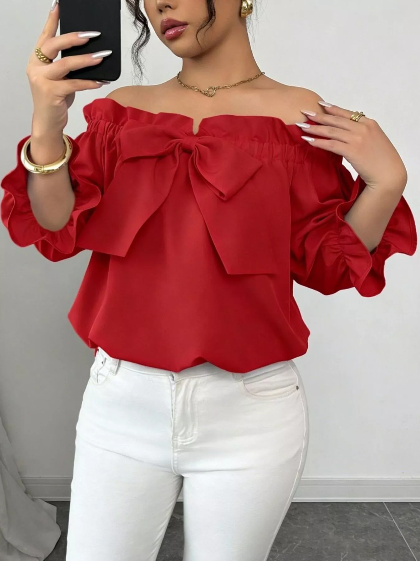 Bow Flounce Sleeve Blouse - Image 5