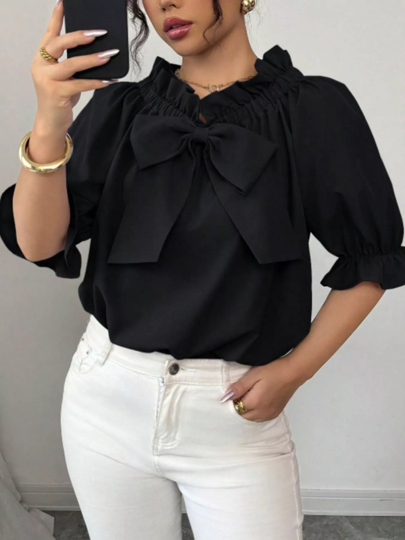 Bow Flounce Sleeve Blouse - Image 8