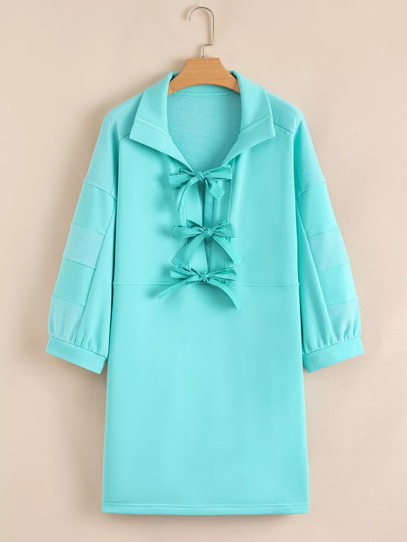 Bow Front Collared Side Pocket Shift Mini Dress - Image 3