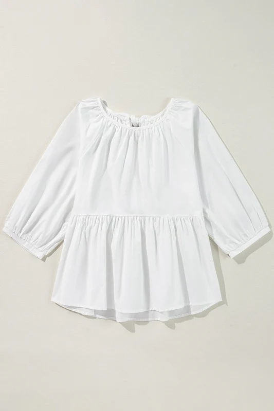 Bow Knot Cutout Back Loose Fit 3/4 Sleeve Blouse - Image 3