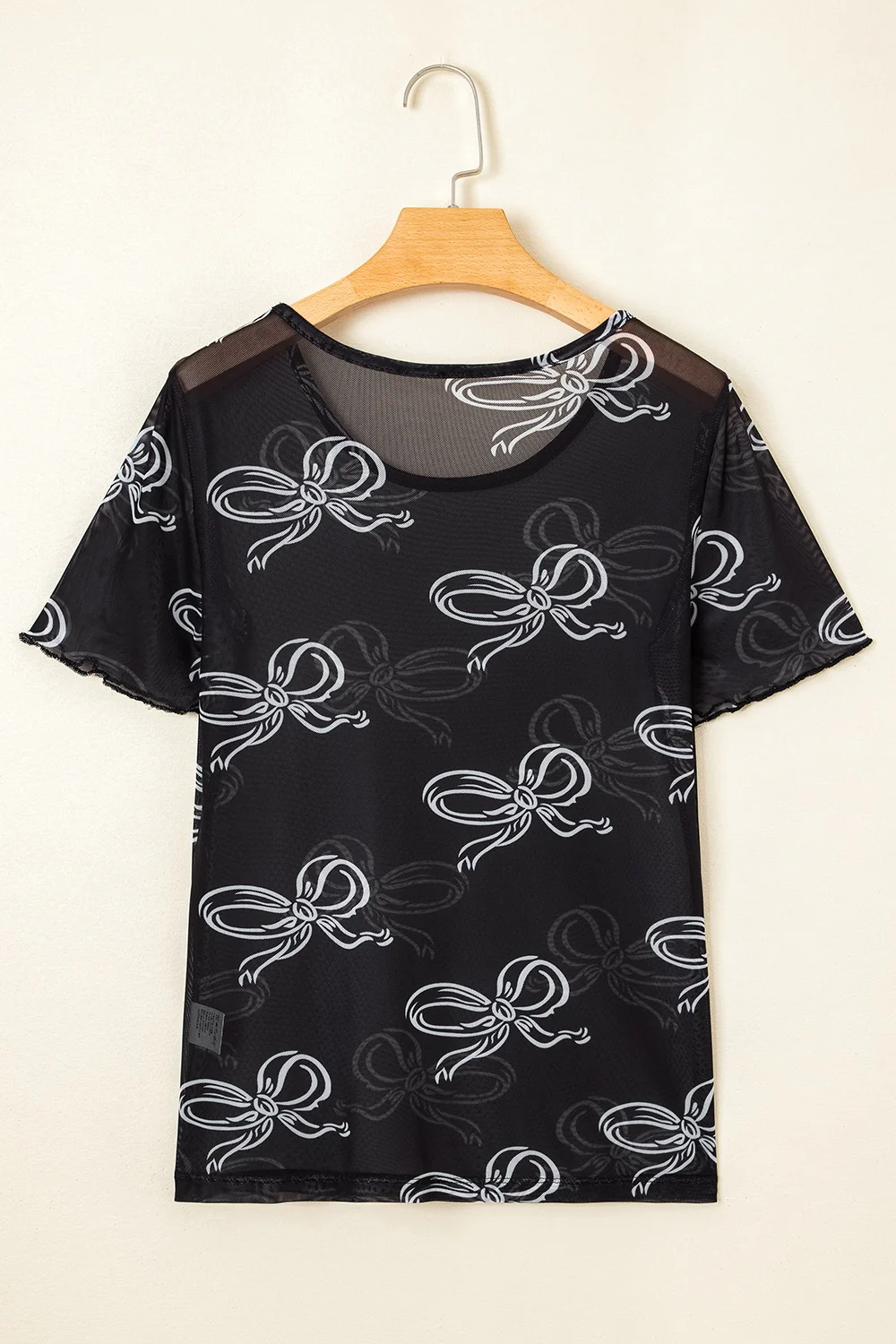 Bow Mesh Round Neck Short Sleeve T-Shirt - Image 4