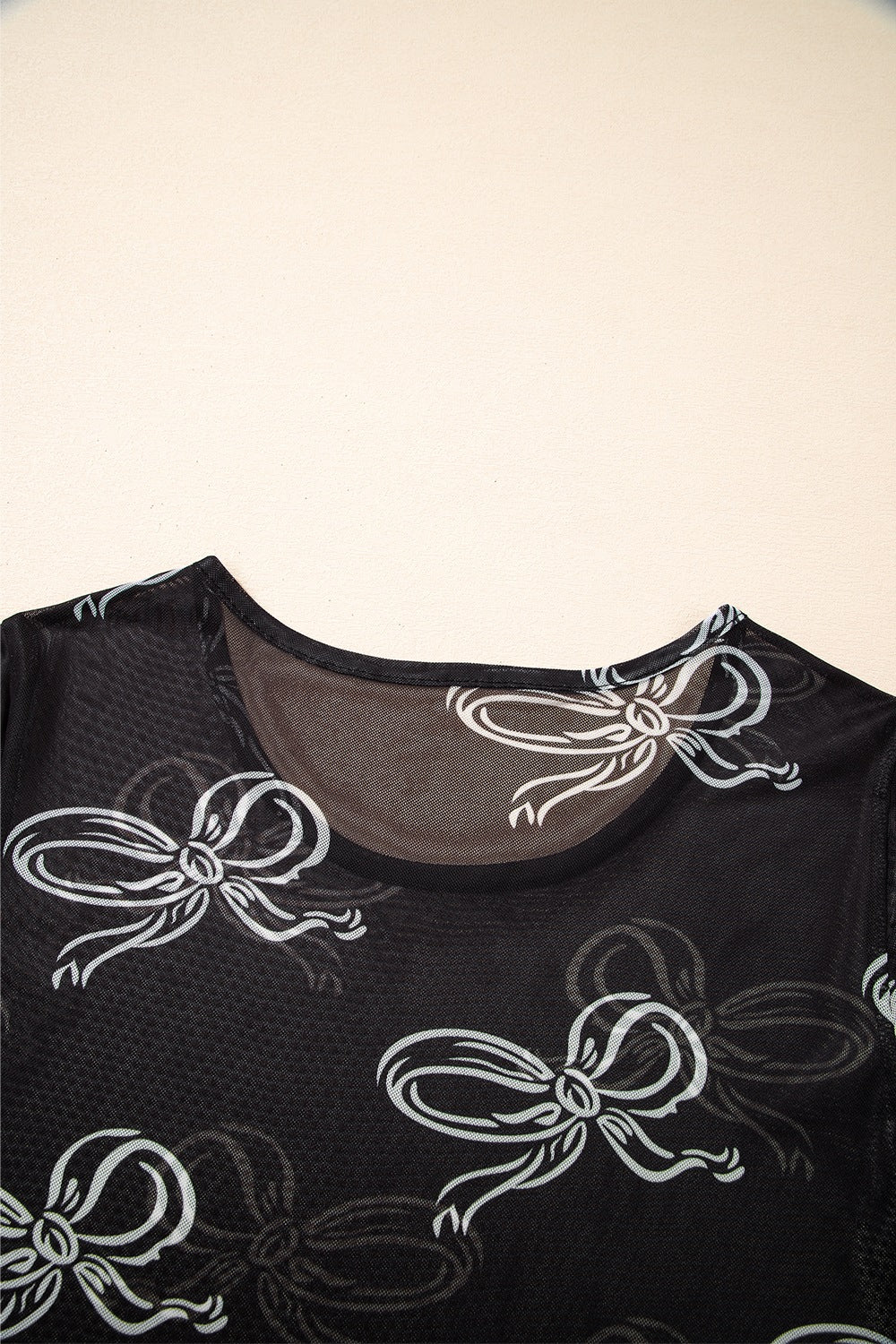 Bow Mesh Round Neck Short Sleeve T-Shirt - Image 6