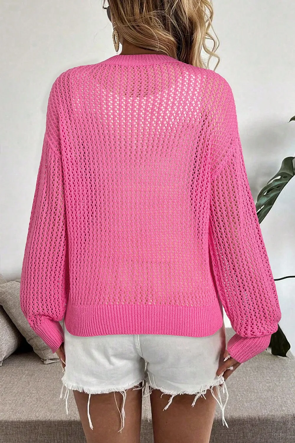 Bow Openwork Round Neck Knit Cover Up - Image 2