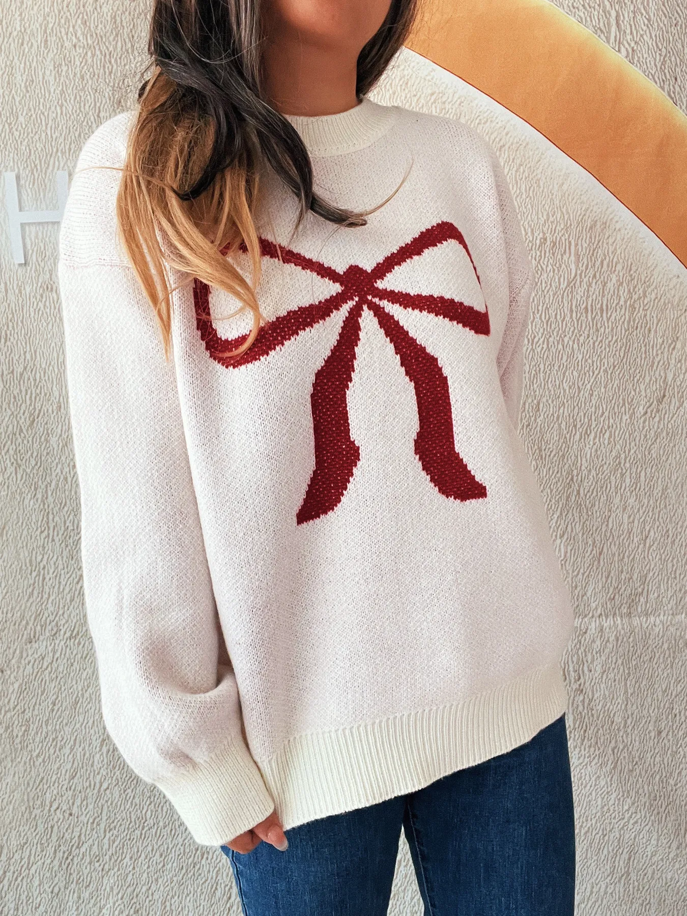 Bow Pattern Casual Long Sleeve Sweater - Image 13