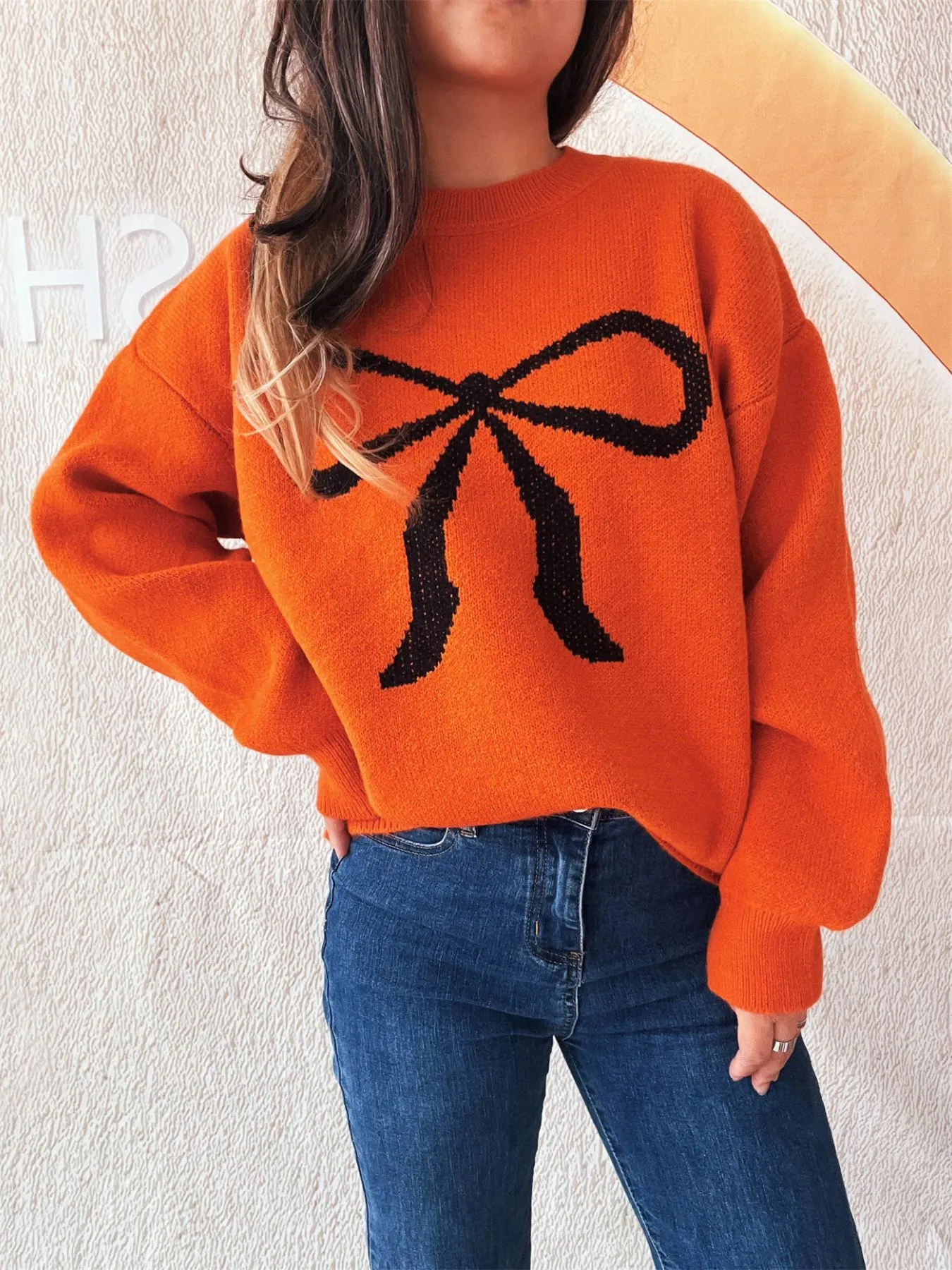 Bow Pattern Casual Long Sleeve Sweater - Image 17