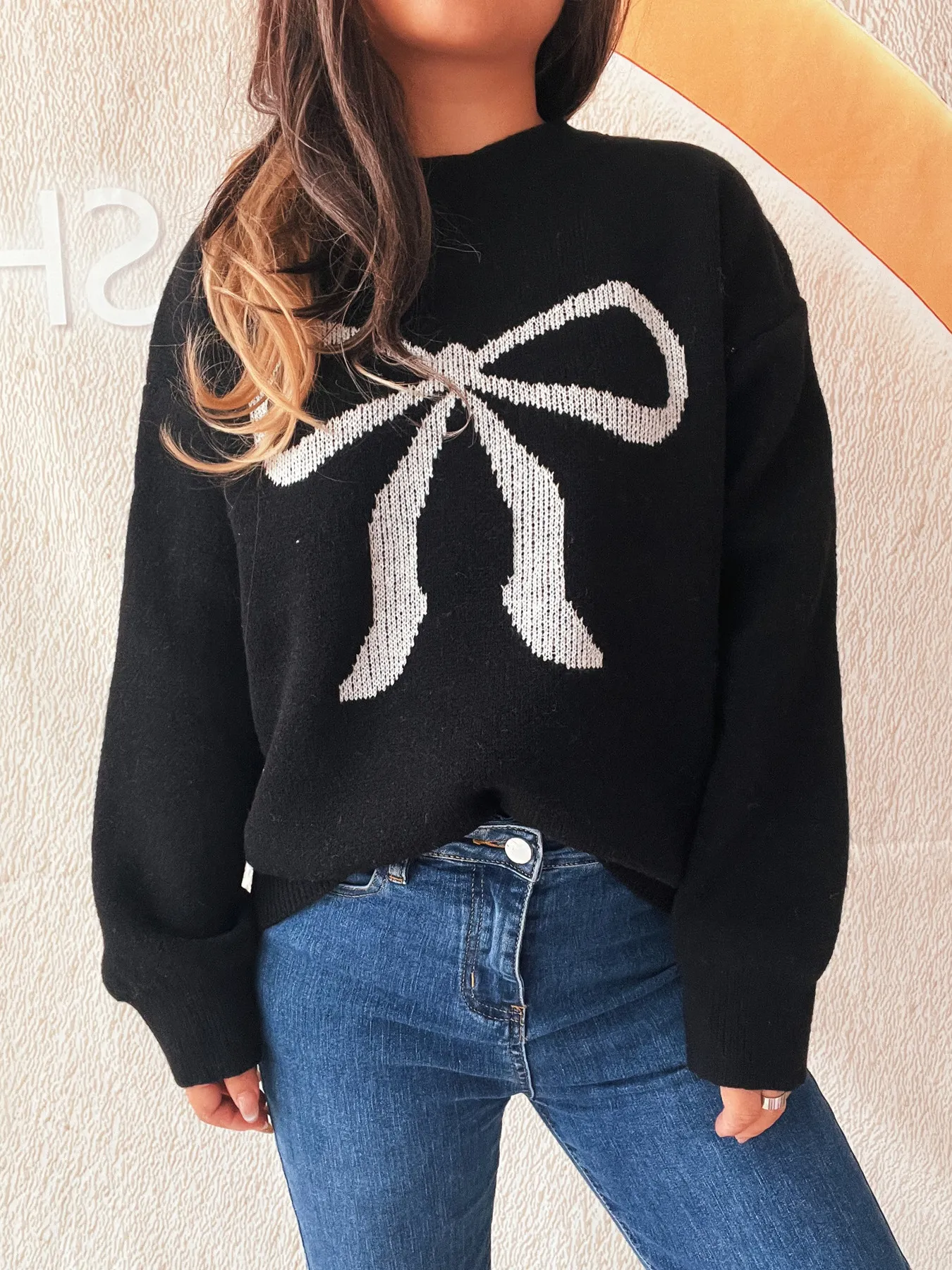 Bow Pattern Casual Long Sleeve Sweater - Image 7