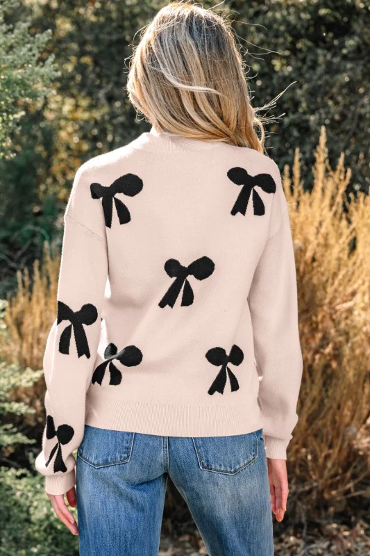 Bow Pearl Embellished Drop Shoulder Sweater - Image 2