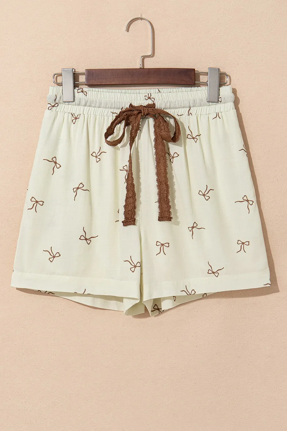 Bow Print Lace Drawstring Casual Shorts - Image 3
