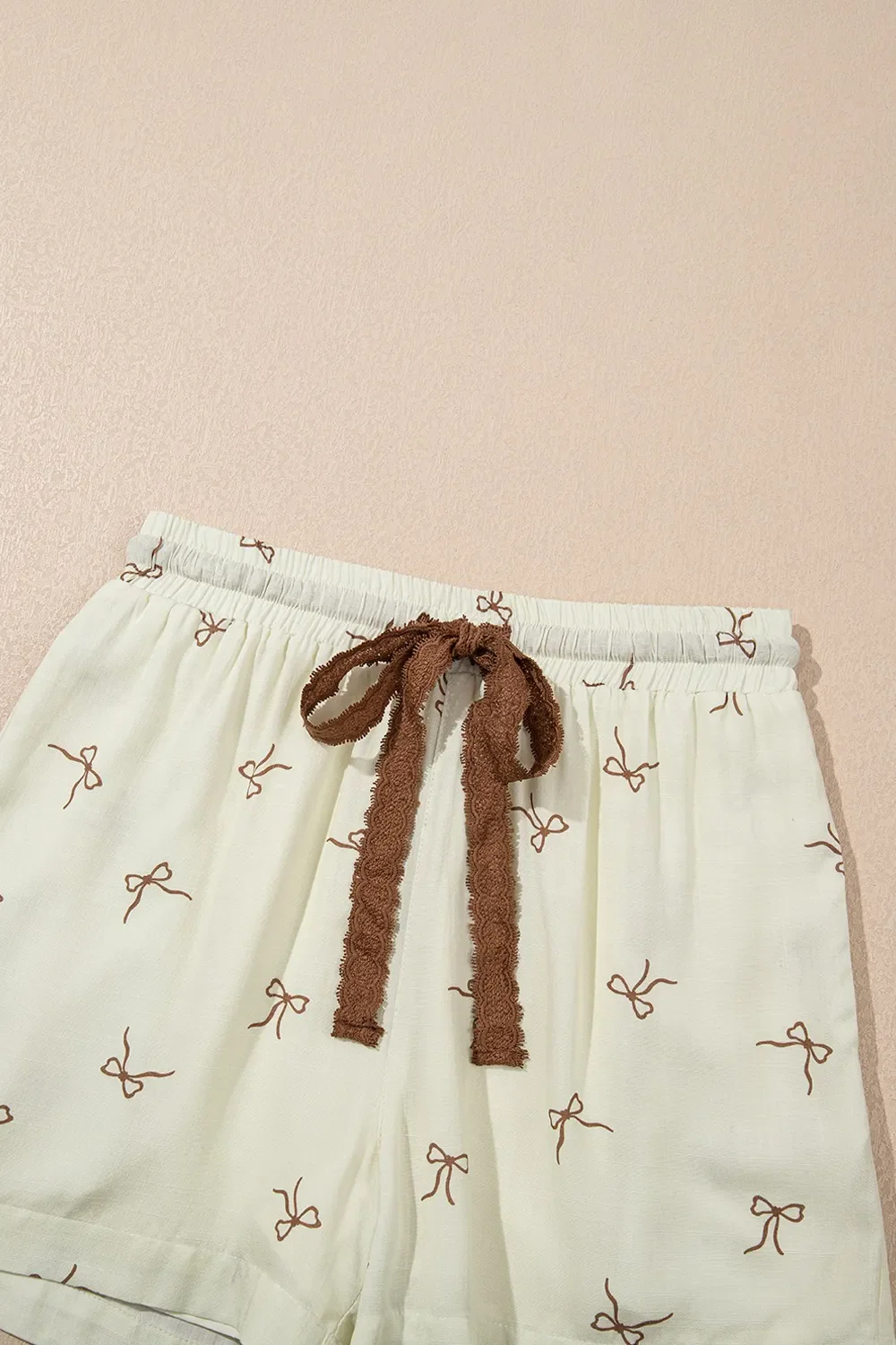 Bow Print Lace Drawstring Casual Shorts - Image 5