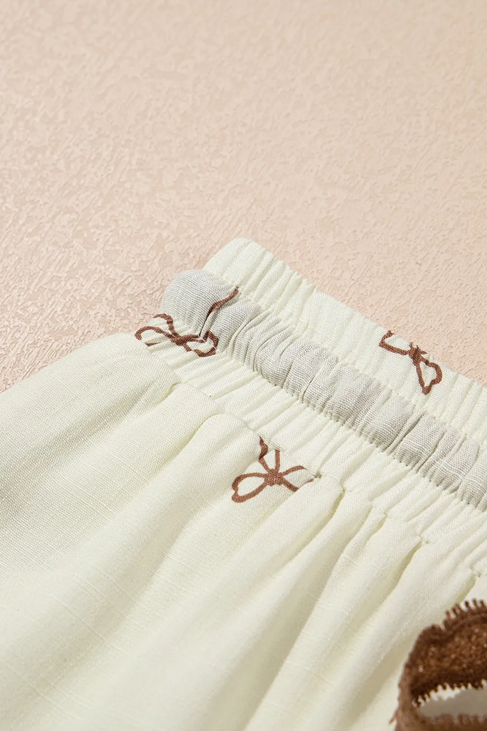 Bow Print Lace Drawstring Casual Shorts - Image 7