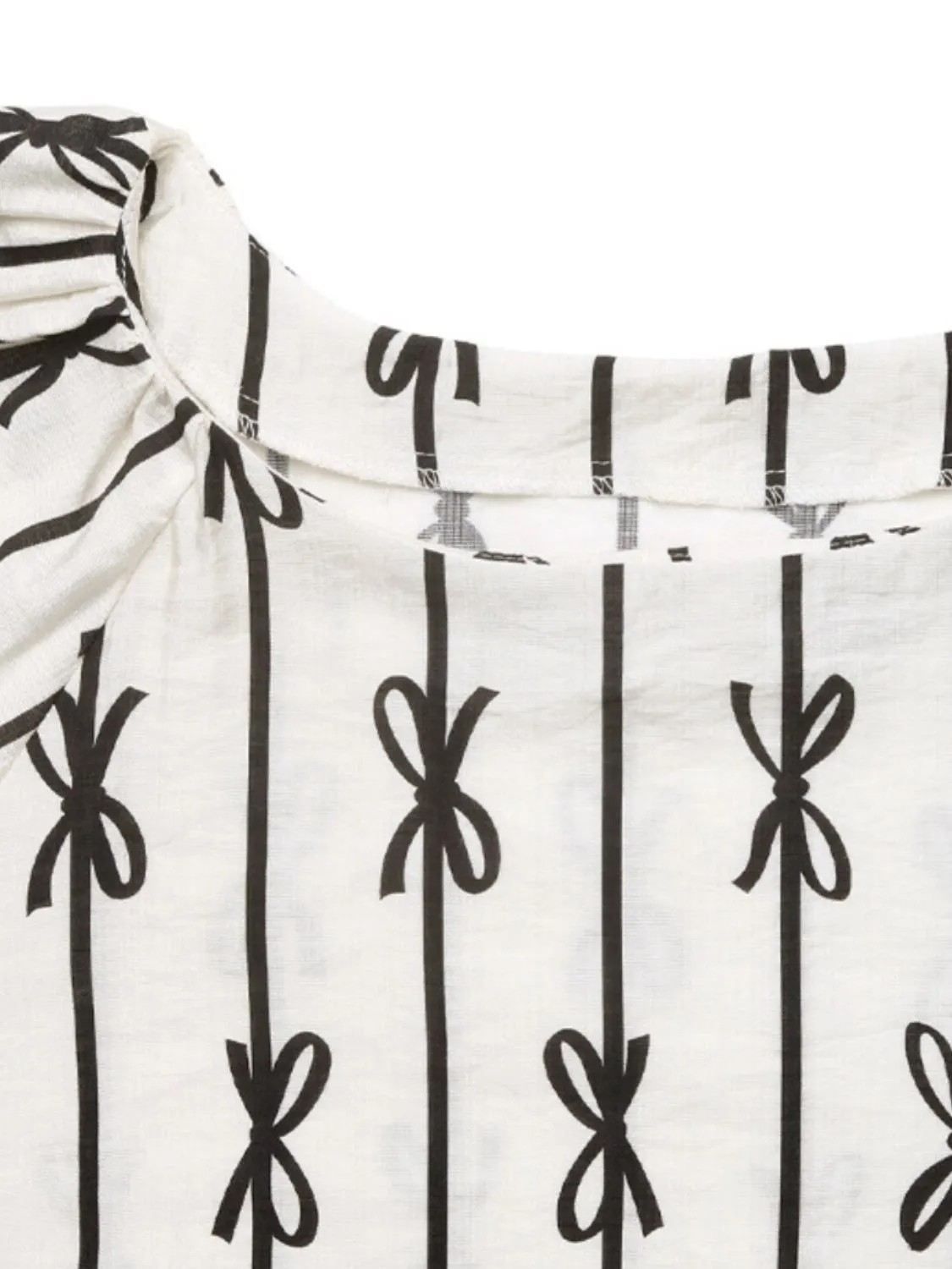 Bow Print Puff Sleeve Casual Blouse - Image 7
