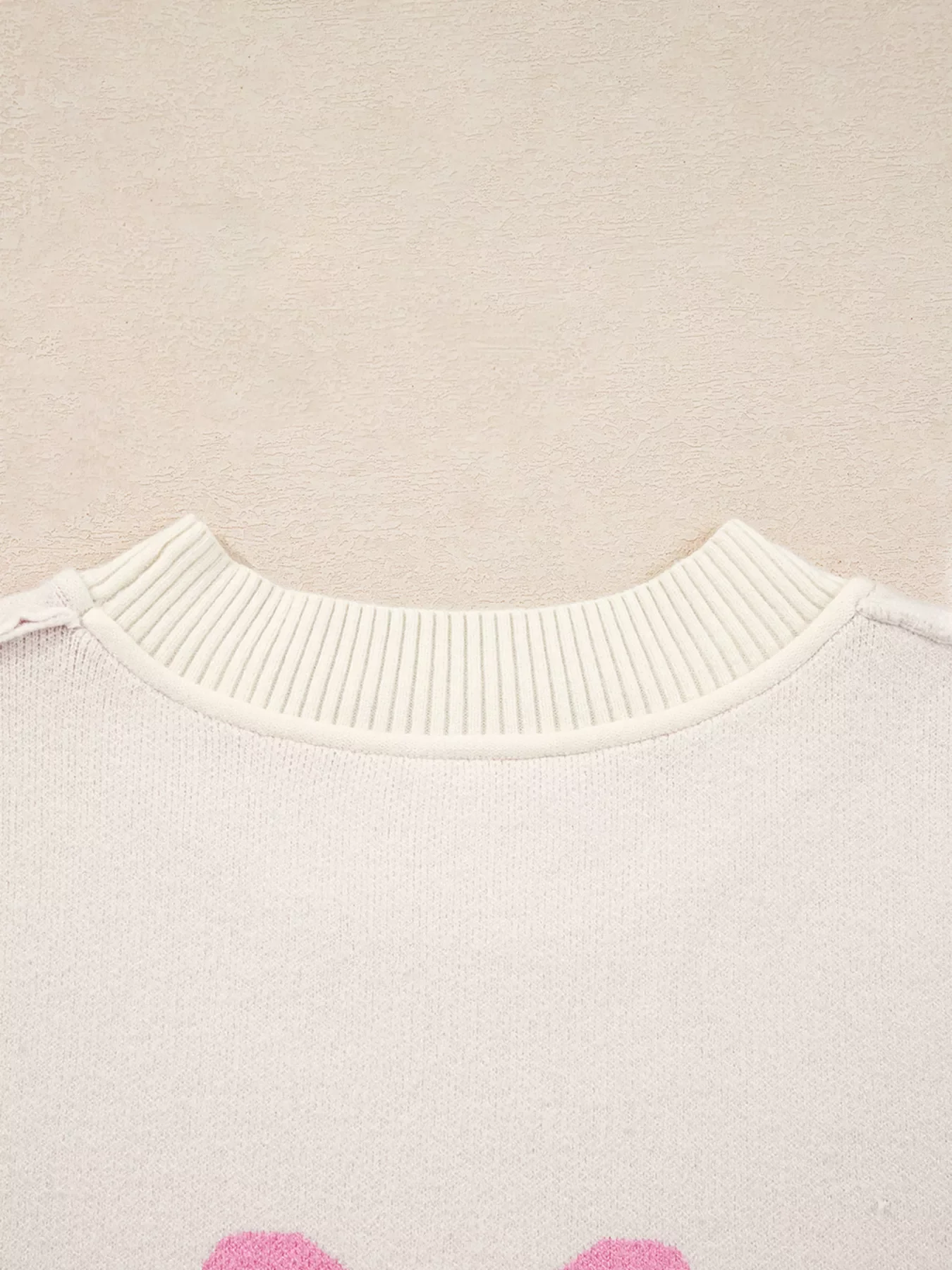 Bow Print Ribbed Trim Exposed Seam Drop Shoulder Loose Sweater - Image 7