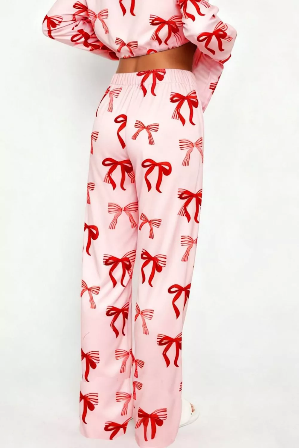 Bow Print Top and Wide Leg Pants Lounge Set - Image 10