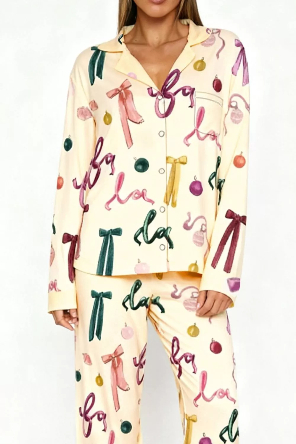 Bow Print Top and Wide Leg Pants Lounge Set - Image 14