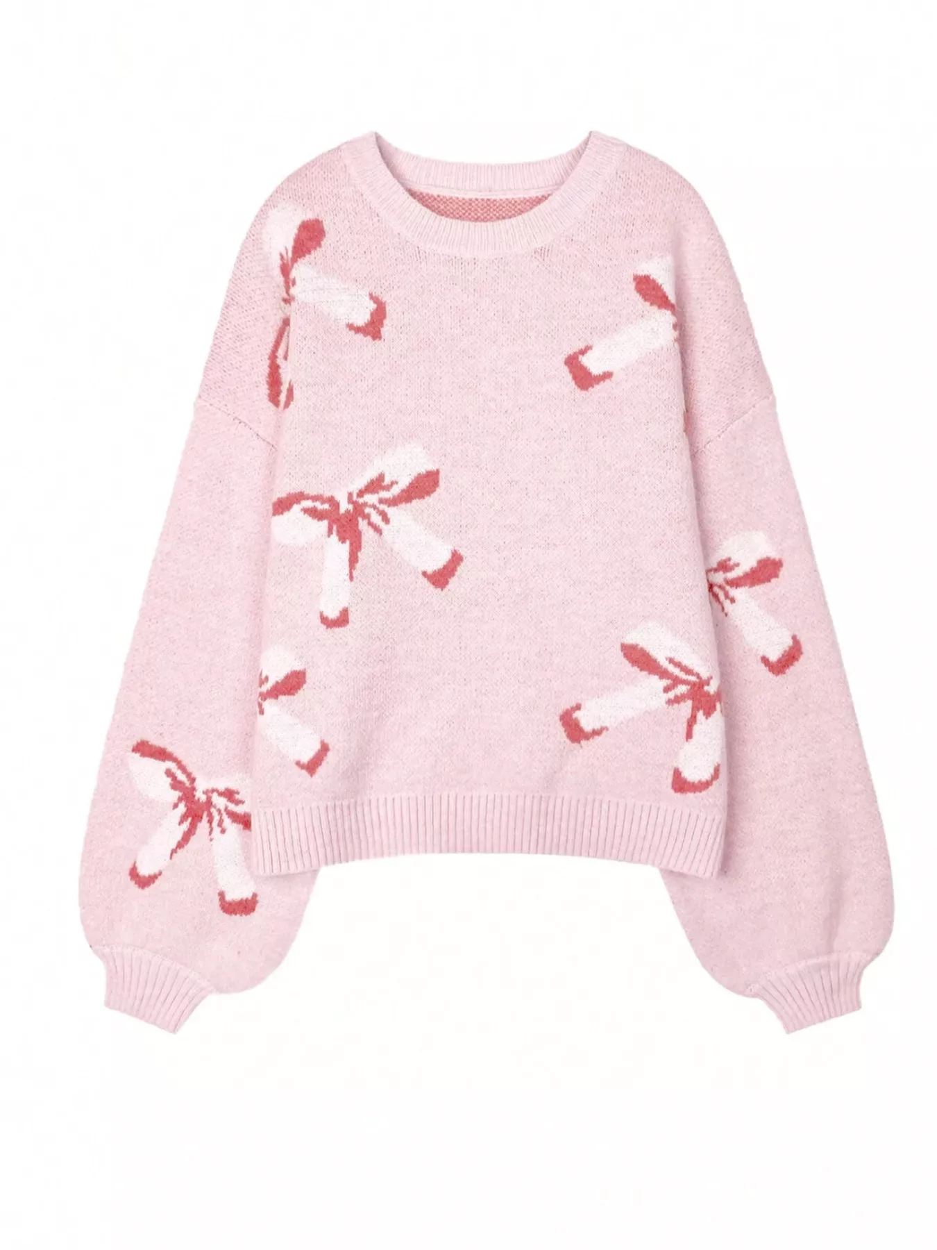 Bow Round Neck Dropped Shoulder Sweater - Image 13
