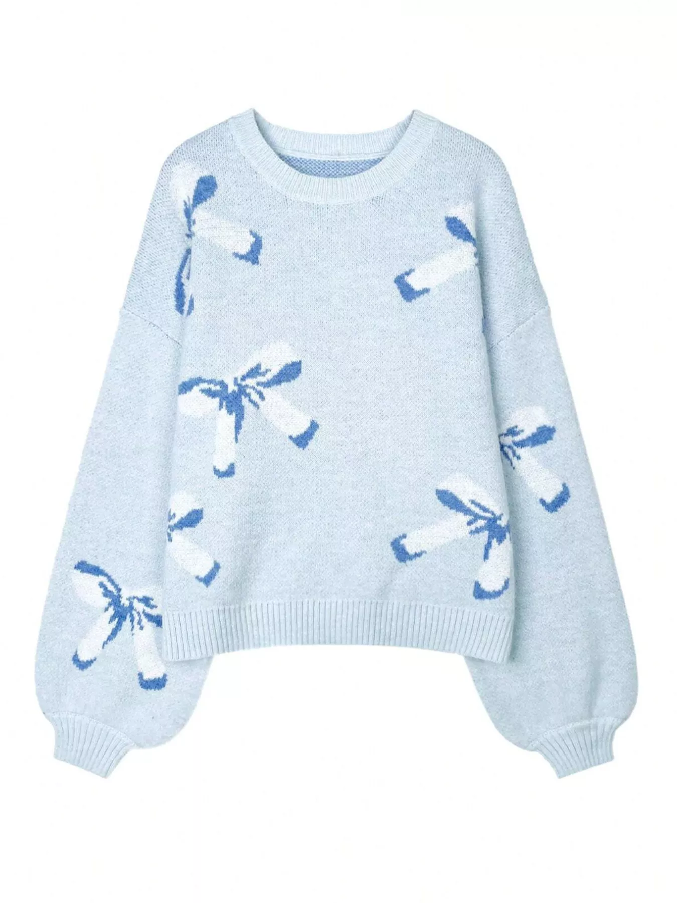 Bow Round Neck Dropped Shoulder Sweater - Image 6