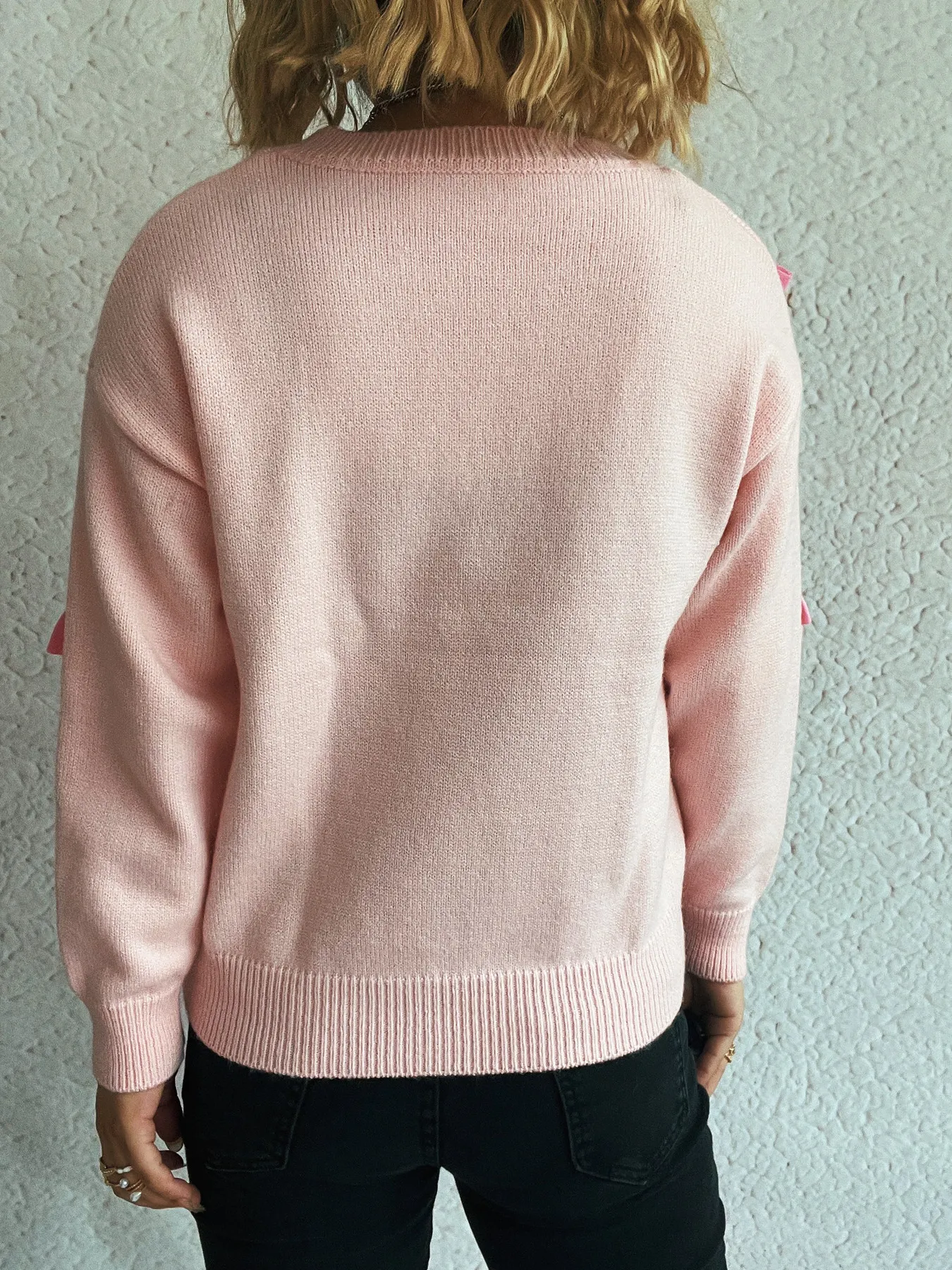 Bow Round Neck Long Sleeve Sweater - Image 10