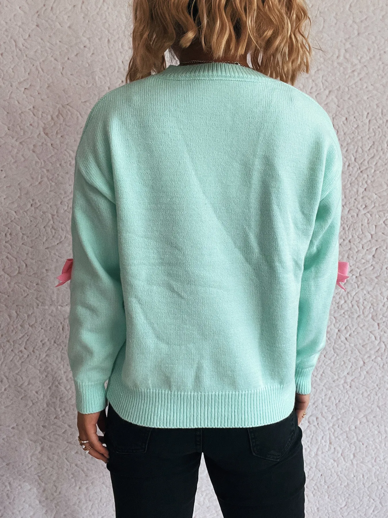 Bow Round Neck Long Sleeve Sweater - Image 15