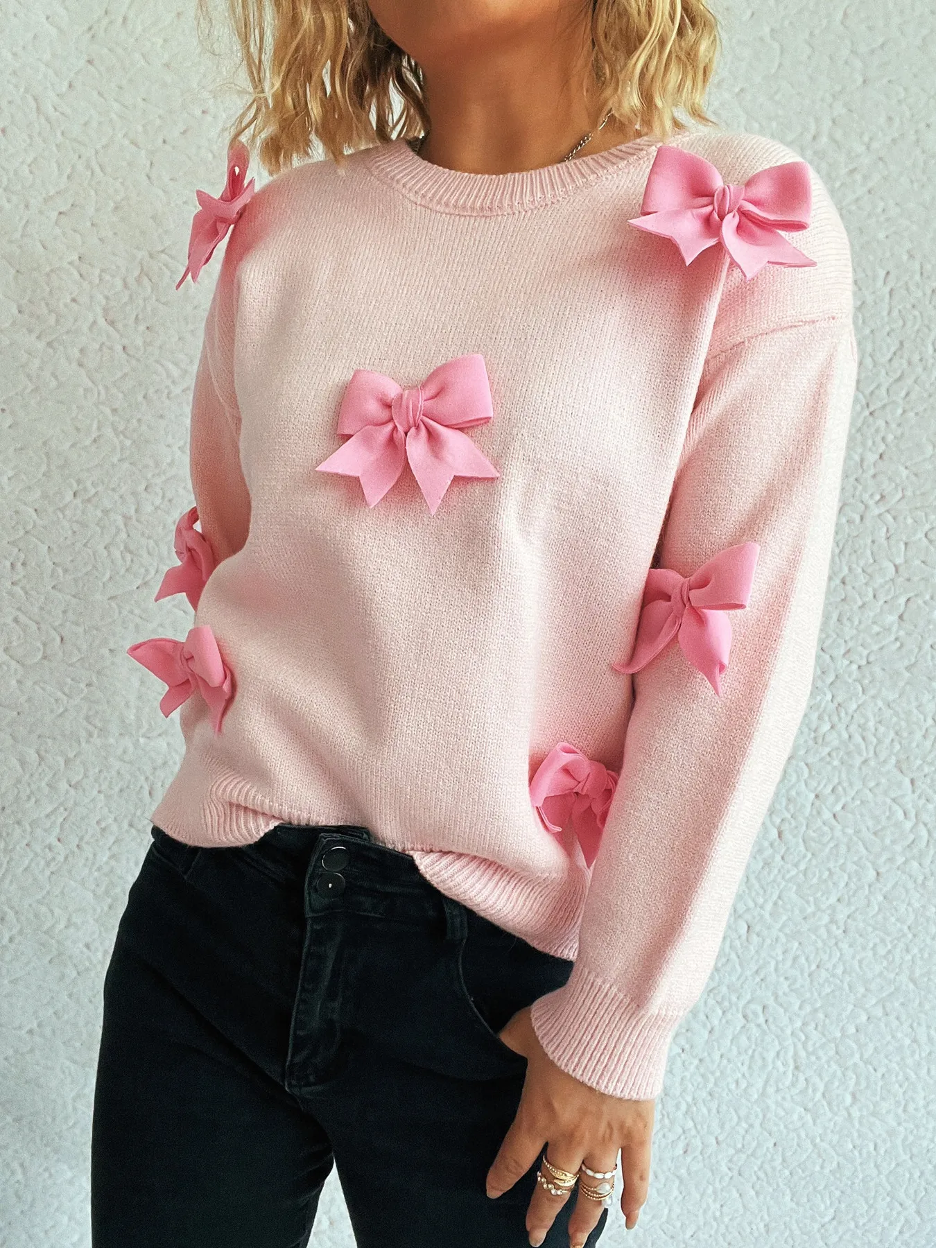 Bow Round Neck Long Sleeve Sweater - Image 7