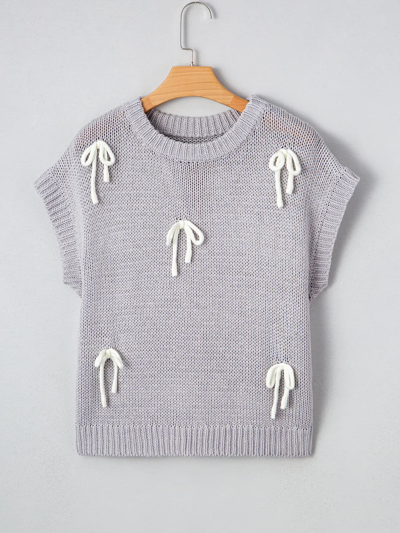 Bow Round Neck Short Sleeve Sweater - Image 4