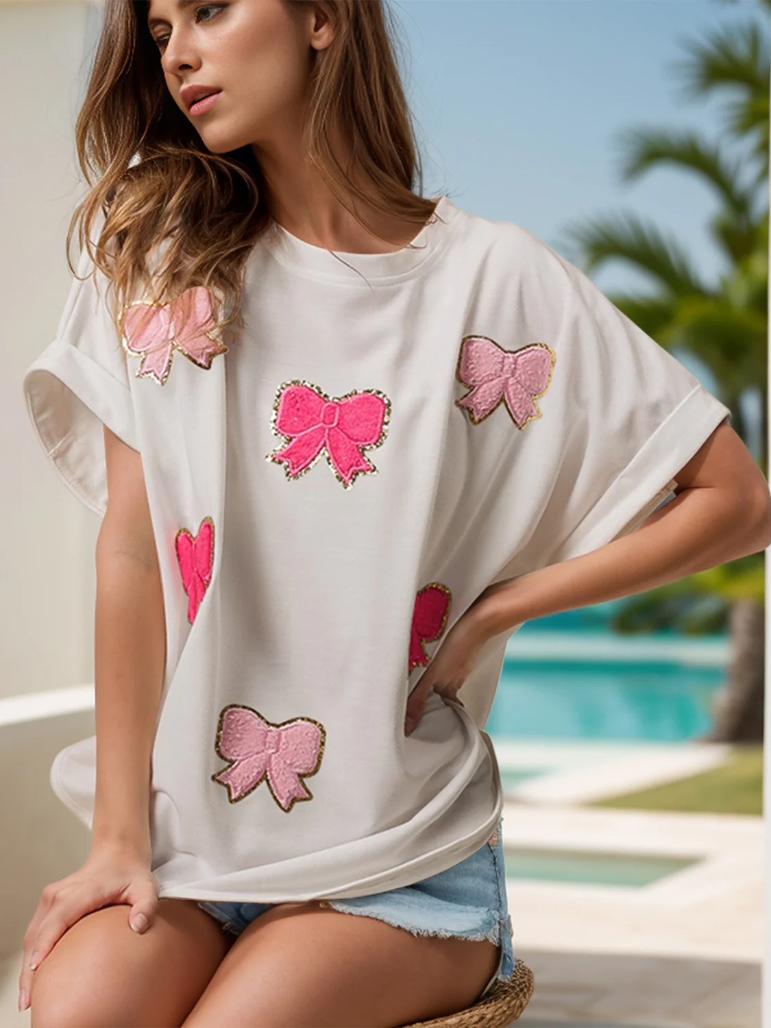 Bow Round Neck Short Sleeve T-Shirt - Image 2