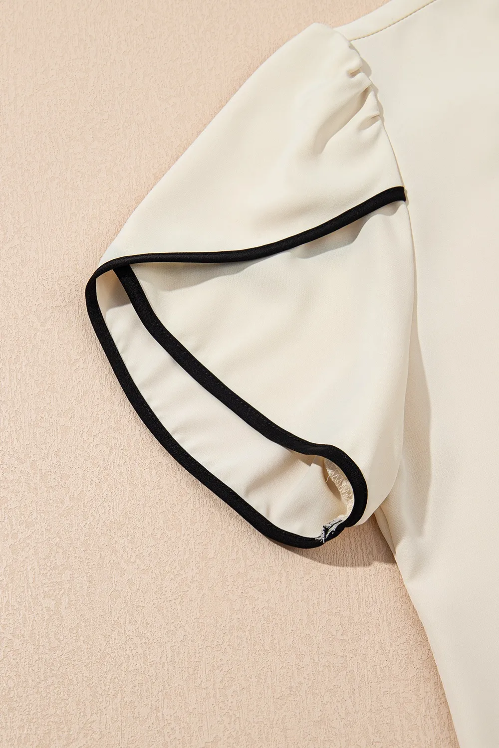 Bow Tie Contrast Short Sleeve Blouse - Image 9