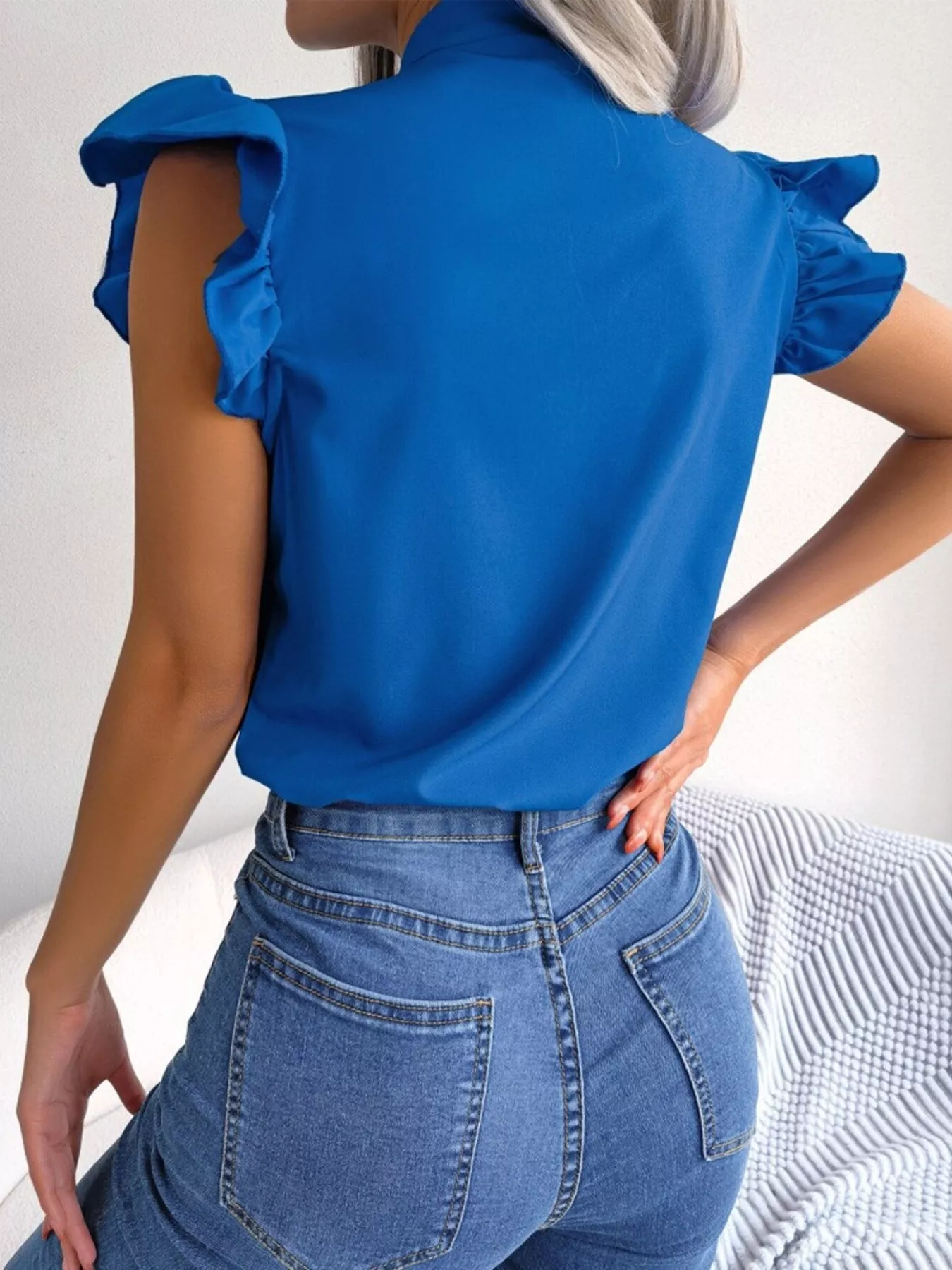 Bow Tie Ruffle Sleeve Blouse - Image 15