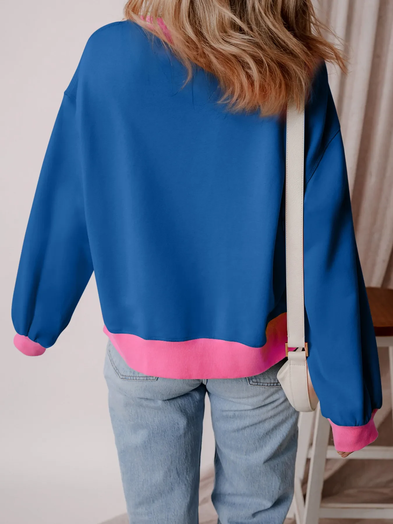 Bowknot Graphic Game Day Contrast Trim Drop Shoulder Casual Sweatshirt - Image 2