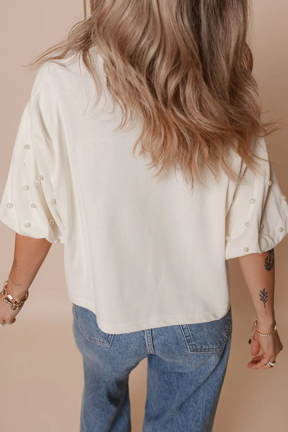 Bowknot Graphic Pearl Puff Half Sleeve T Shirt - Image 2
