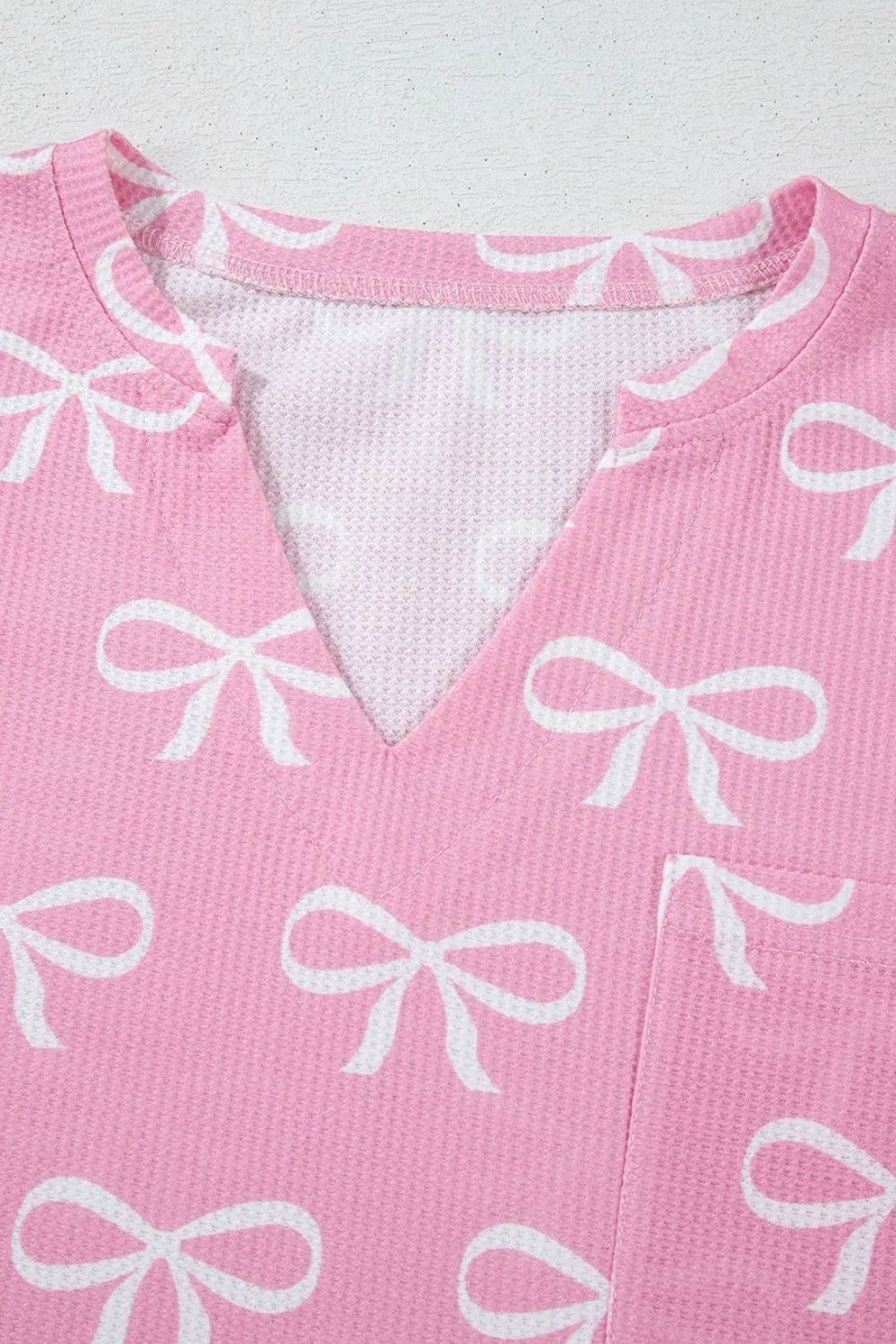 Bowknot Printed Notched T-Shirt and Shorts Set - Image 11