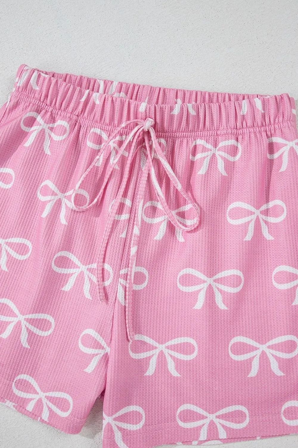 Bowknot Printed Notched T-Shirt and Shorts Set - Image 13