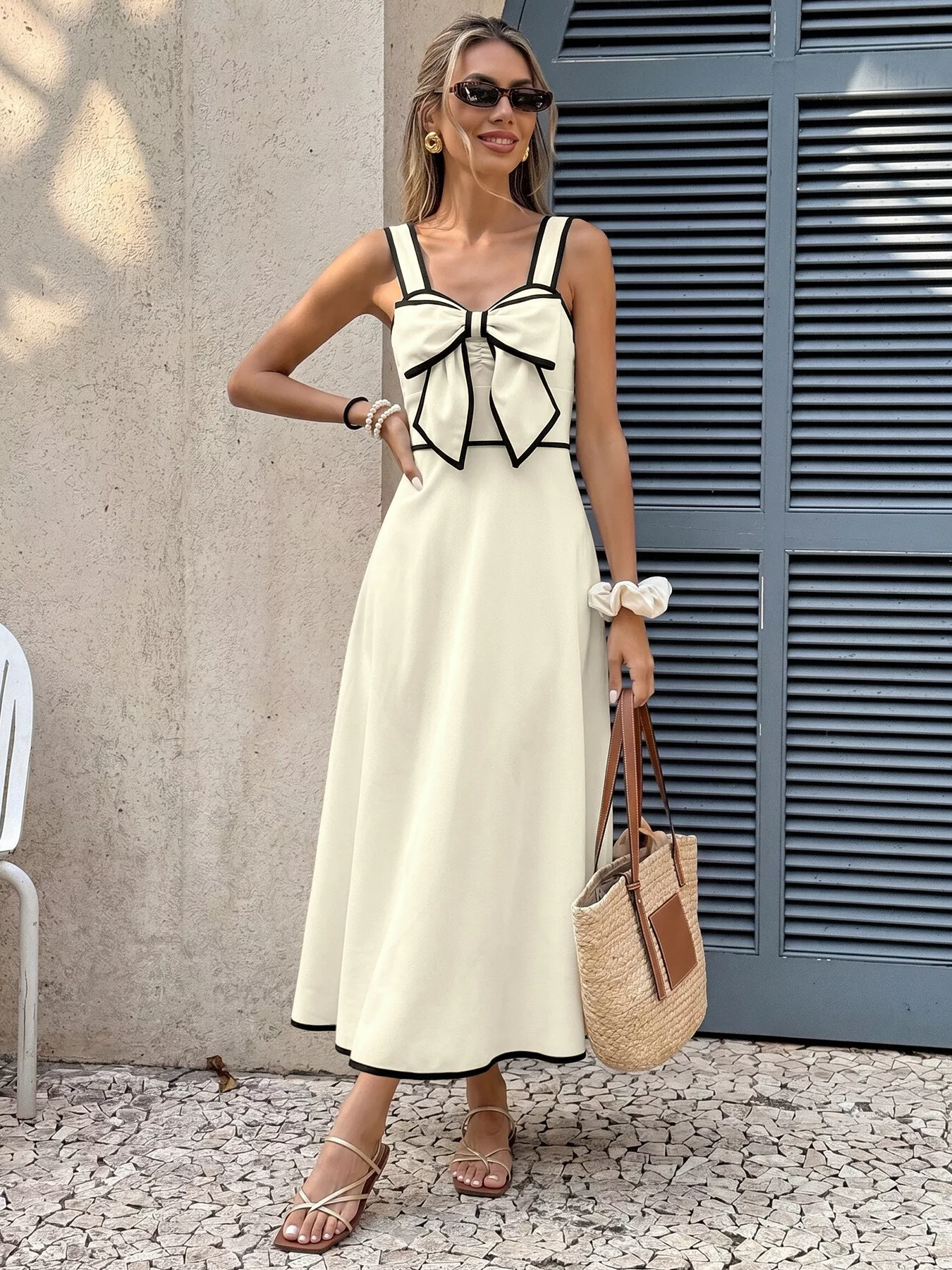 Bowknot Trim A-Line Midi Dress - Image 4