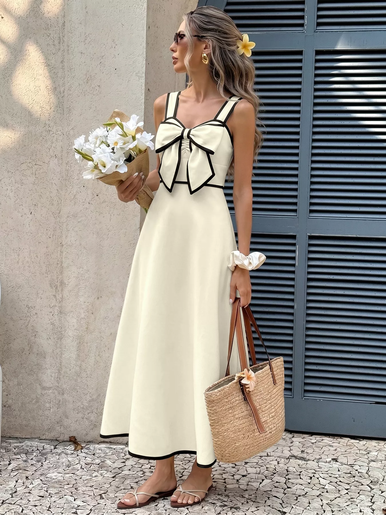 Bowknot Trim A-Line Midi Dress - Image 5