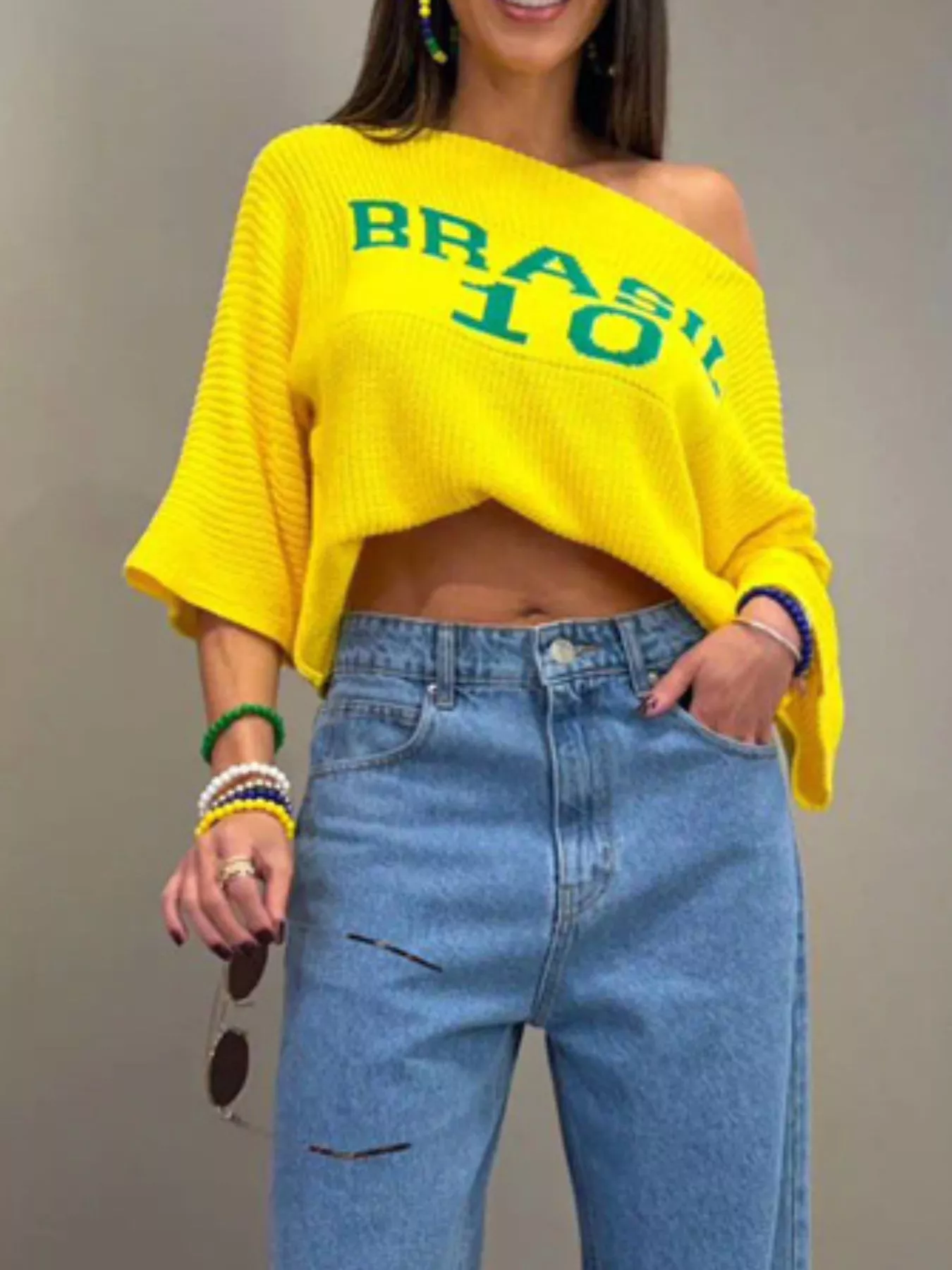 Brasil Letter Boat Neck Sweater - Image 3