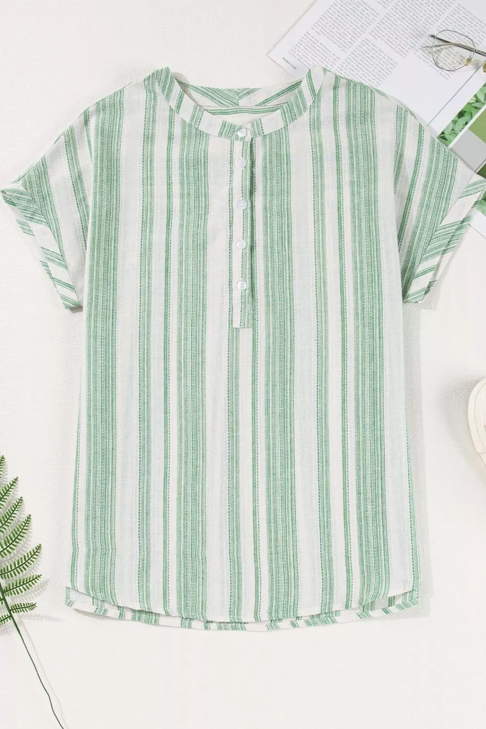 Breathable Gauze Half Button Short Sleeve Casual Blouse - Image 7