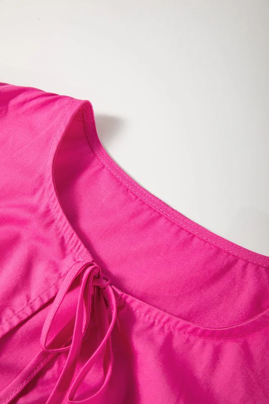 Bright Pink Tie Front Puff Sleeve Mini Dress - Image 13