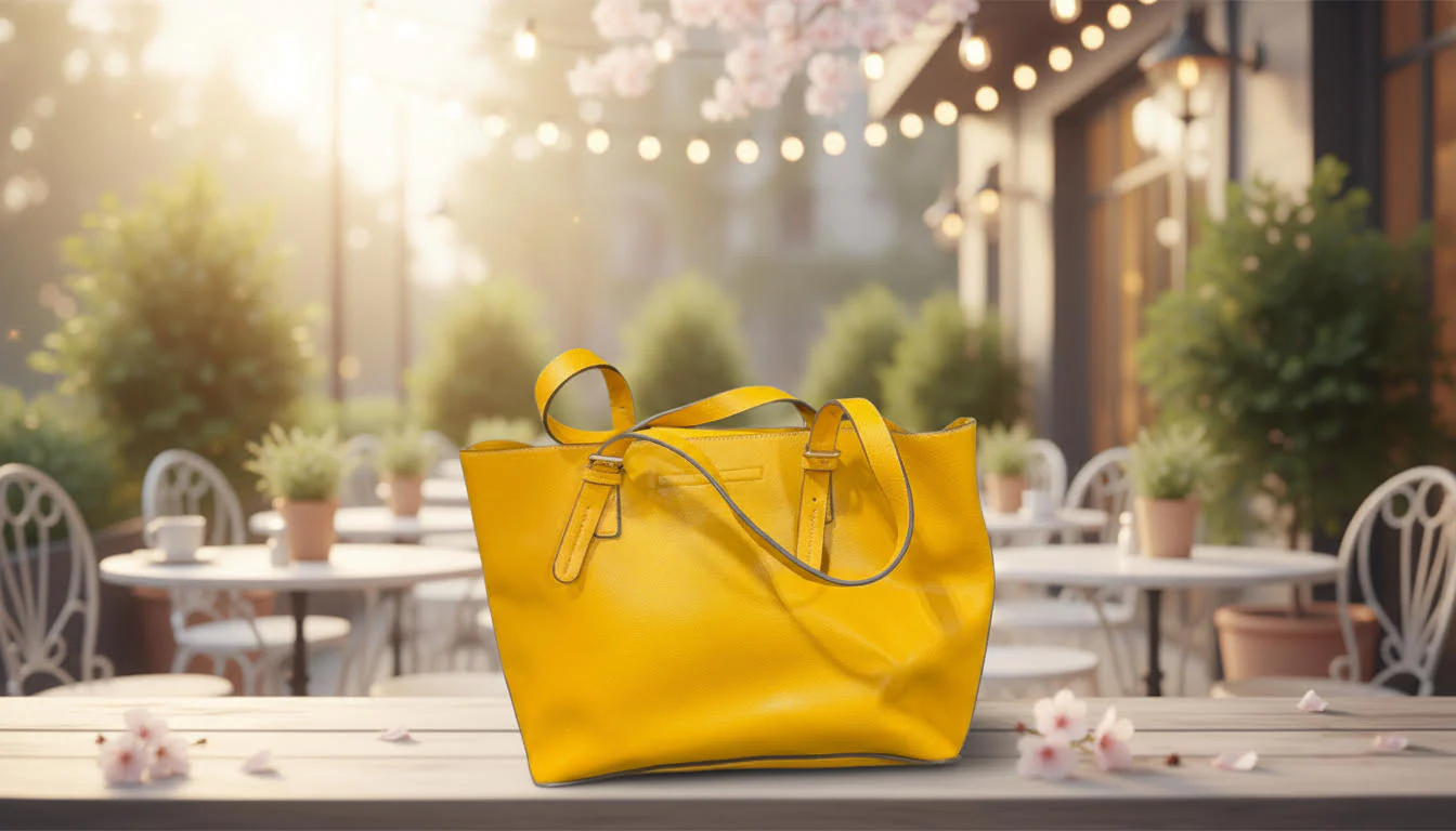 Bright Yellow Leather Tote Bag