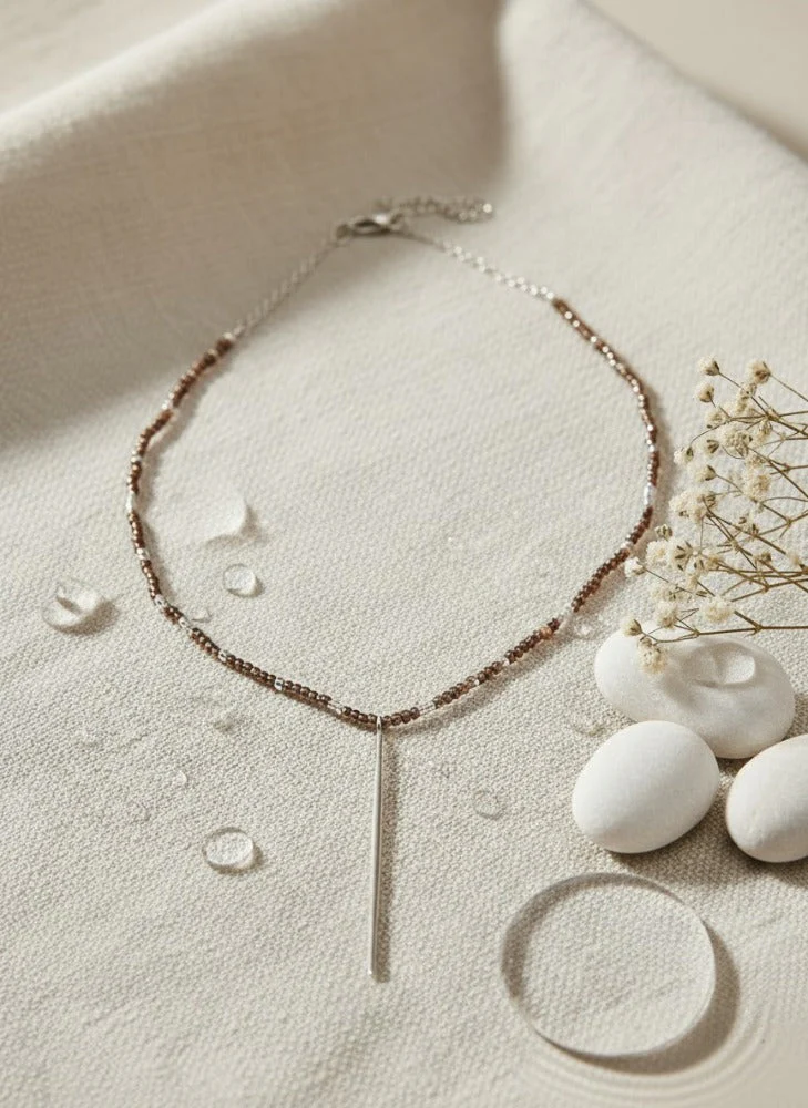 Brown Beads with Silver Accent Necklace
