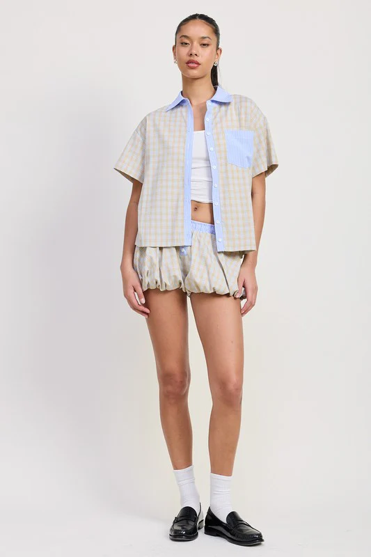 BUBBLE SLEEVE PLAD SHORTS - Image 3