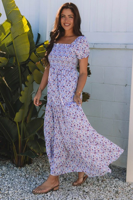 Bubble Sleeve Shirred High Waist Maxi Dress - Image 13