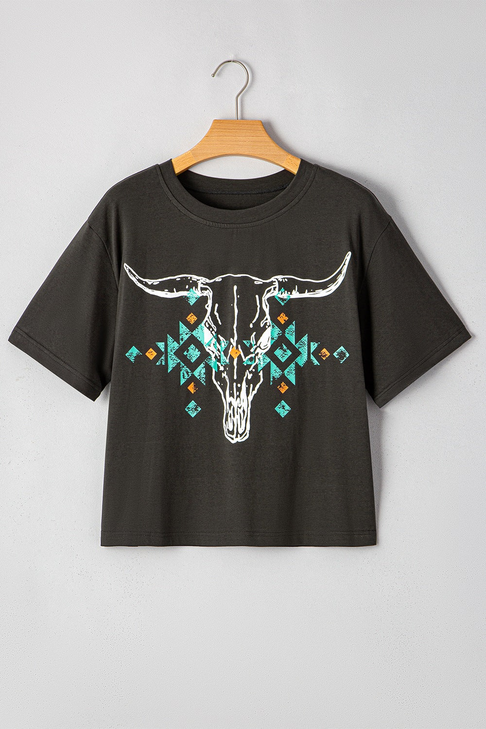 Bull Head Skull Round Neck Short Sleeve T Shirt - Image 4