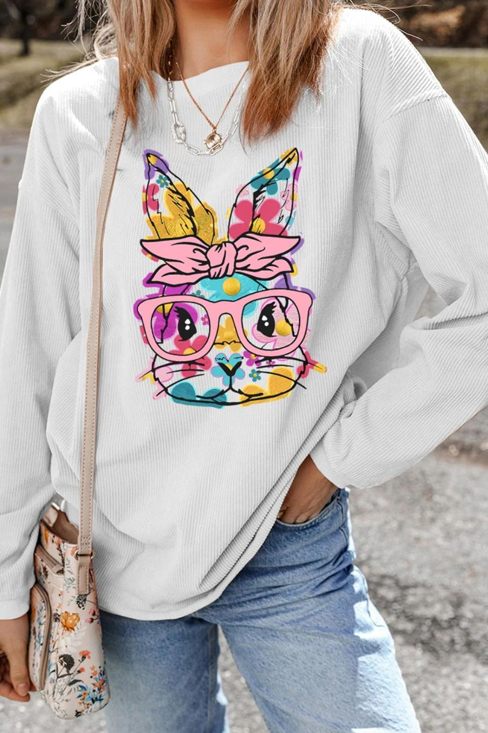 Bunny Graphic Round Neck Sweatshirt - Image 3